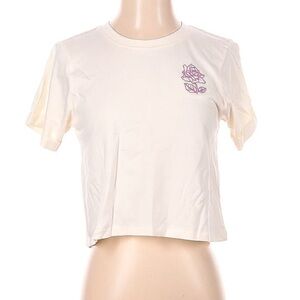 Love Peace & Lazy Days cropped short sleeve pink cream and gold Alchemy tee